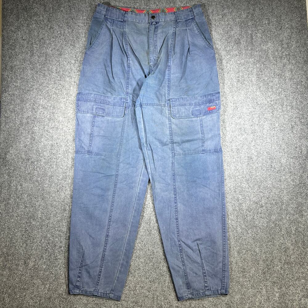 Vintage 80s Bugle Boys Blue Cotton Cargo Pants 33x33 Pleated